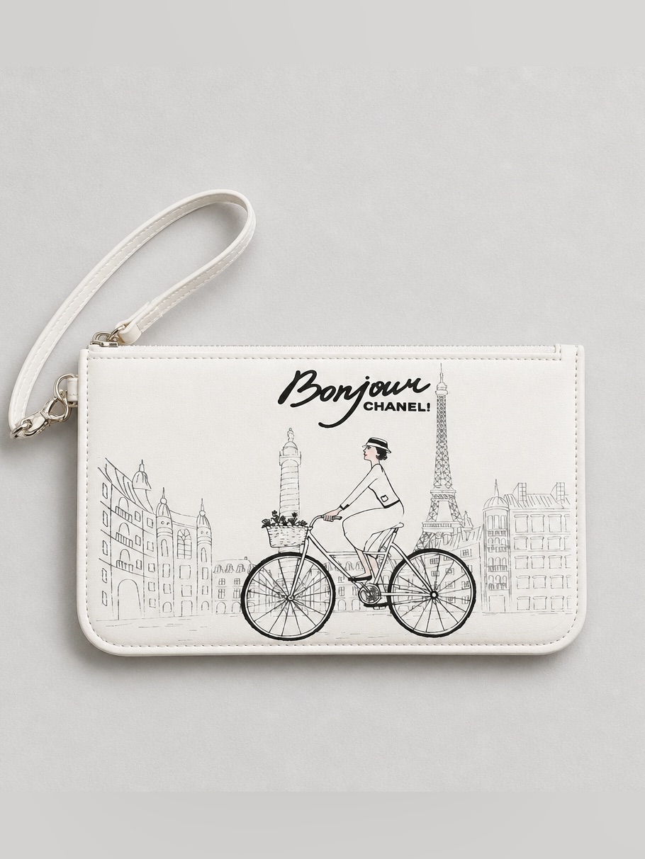 Chanel Beaut Bonjour Makeup Pouch/Wristlet With Box